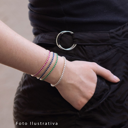 Pulseira de Prata Riviera Esmeralda 3mm 16cm Zircônias verdes