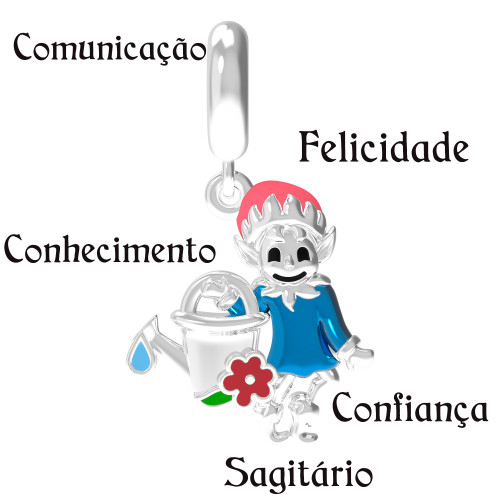 Berloque de Prata Duende do Signo de Sagitário Link com  Resina