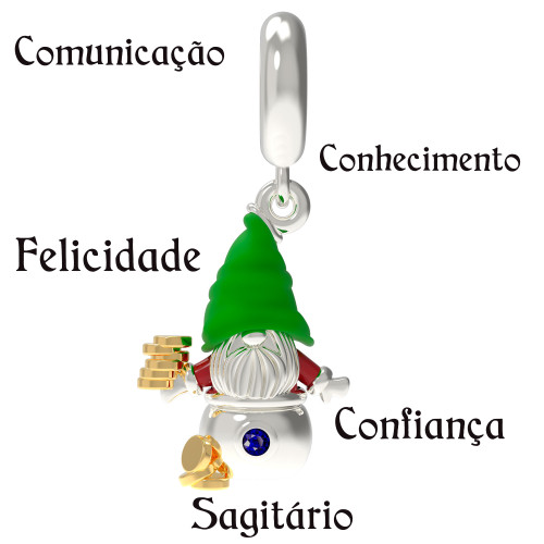 Berloque de Prata Gnomo do Signo de Sagitário Link com Resina