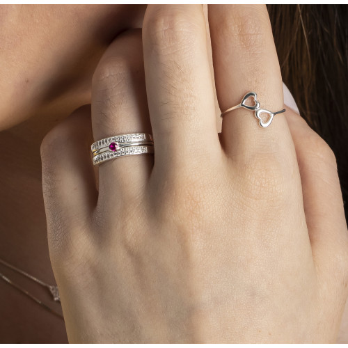 Anel de Prata Solitário com Zircônia Vermelha