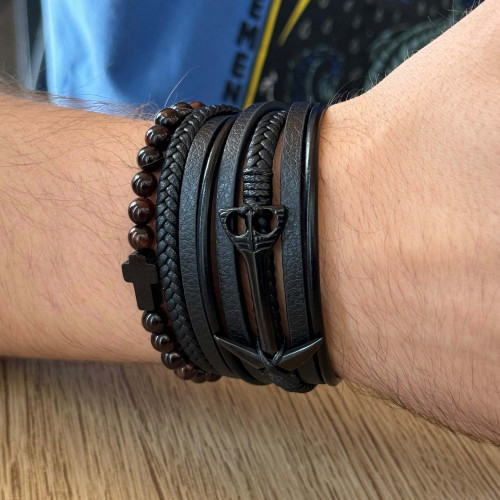 Pulseira de Aço Anchor Couro IPB 25mm 21cm