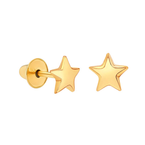 Brinco de Ouro 18K Estrela Tarraxa Baby