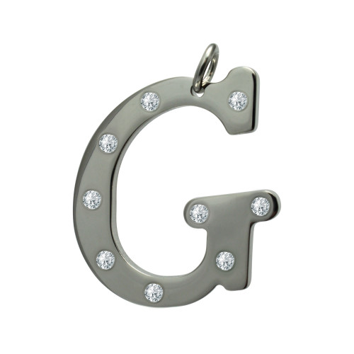 Pingente Aço Letra G com Zircônia
