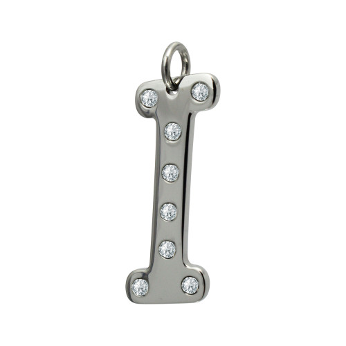 Pingente Aço Letra I com Zircônia