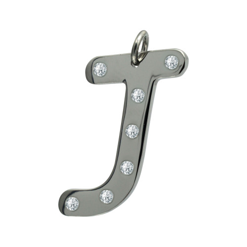 Pingente Aço Letra J com Zircônia