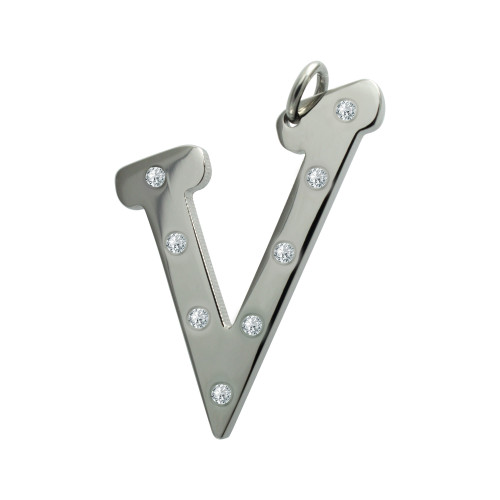 Pingente Aço Letra V com Zircônia