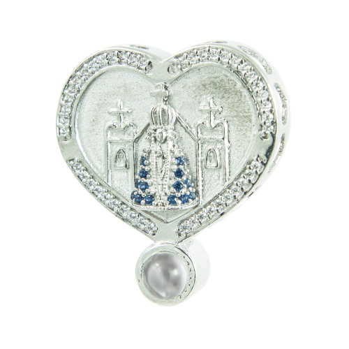 Pingente Prata Neo Crystal Coração NSra. Aparecida 28x24mm