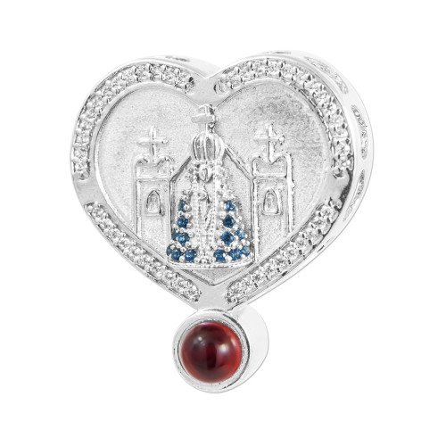 Pingente Prata c/ Ródio Neo Crystal Coração NSra. Aparecida