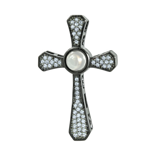 Pingente Prata c/ Ródio Negro Neo Crystal Cruz com Zircônias