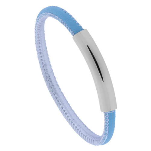 Pulseira de Aço e Corino Light Blue e Silver 5mm 18cm