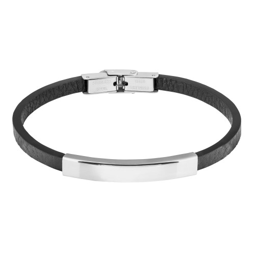 Pulseira de Aço Clean com Corino Preto e chapa lisa 5mm 21CM