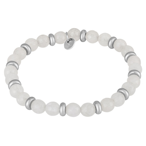 Pulseira Nordic Mildri Pedra Ágata Branca 6mm Aço 18cm
