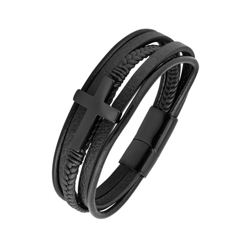 Pulseira de Aço Blessed Couro IPB 13mm 21cm