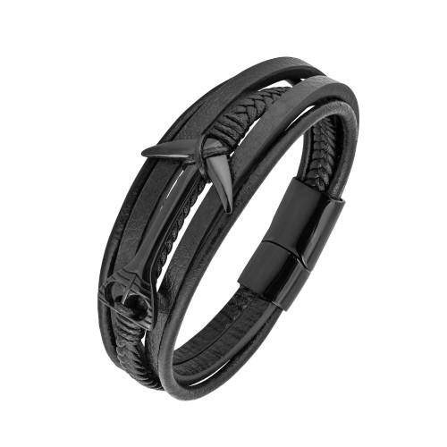 Pulseira de Aço Anchor Couro IPB 25mm 21cm