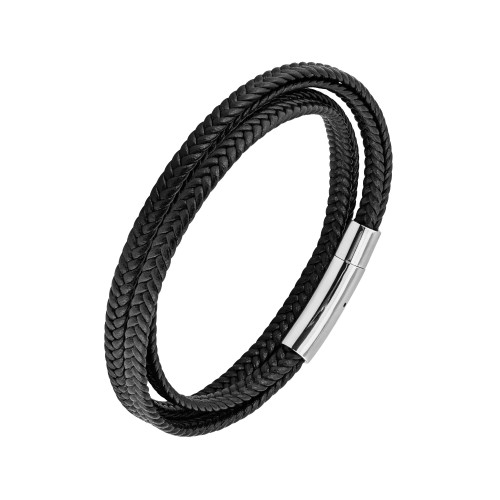 Pulseira de Aço Duo Couro black 5mm Ajustável