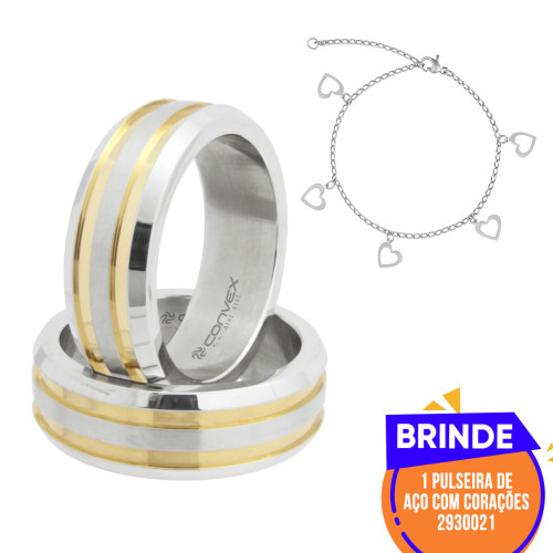 Par de Alianças de Aço/Namoro Eros IPG + Brinde Pulseira