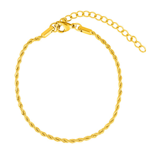 Pulseira de Aço Corda 2mm 16cm Extensor 5cm Gold IPG