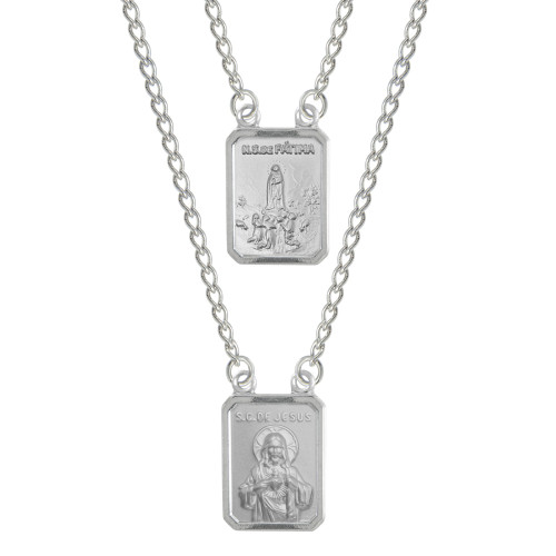 Escapulário de Aço Nossa Sra de Fátima e Sagrado C de Jesus 60cm 14x11mm