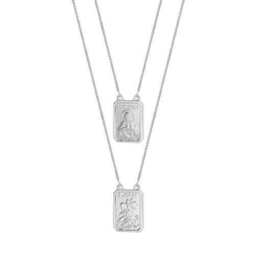 Escapulário de Aço Sagrado Coração de Jesus e São Jorge 65cm