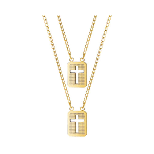 Escapulário de Aço Cruz Vazada Gold Ipg 60cm 14x11mm