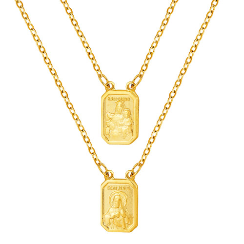 Escapulário de Aço mini NSra. do Carmo e Sagrado C. de Jesus Gold IPG 9x7mm 60cm