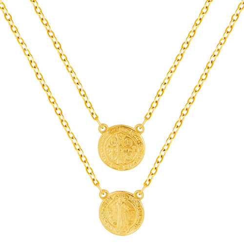 Escapulário de Aço Mini São Bento em Pé 8mm Gold IPG 60 cm