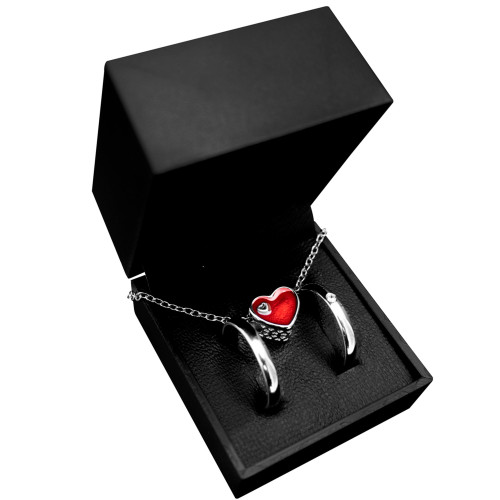 Par de Alianças Argos e Aster + Colar Red Heart caixa Luxor