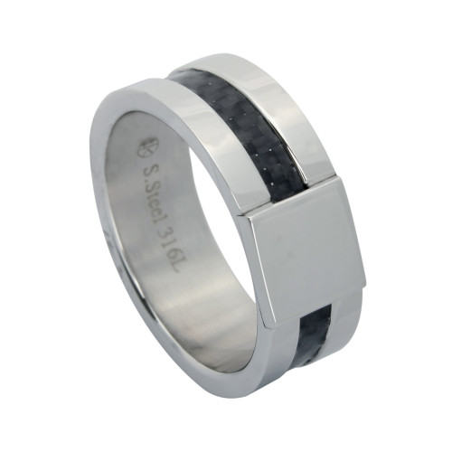 Anel de Aço Masculino Chronus com Fibra de Carbono 6.5mm