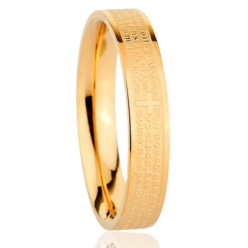 Anel de Aço Pai Nosso Dourado IPG 4mm