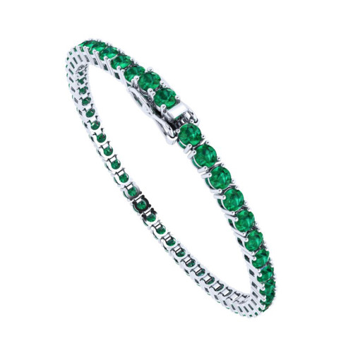 Pulseira de Prata Riviera Esmeralda 3mm 16cm Zircônias verdes