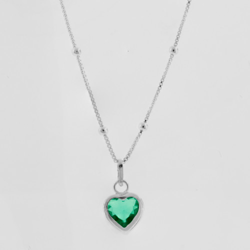 Colar de Prata Loving Zircônia Esmeralda 40cm