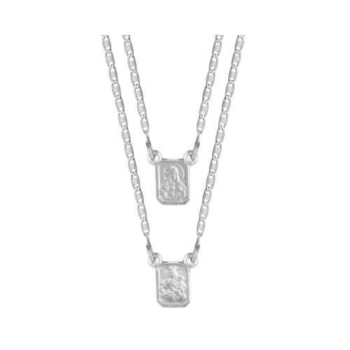 Escapulário de Prata Mini Sagrado C de Jesus Corrente Piastrini 60cm