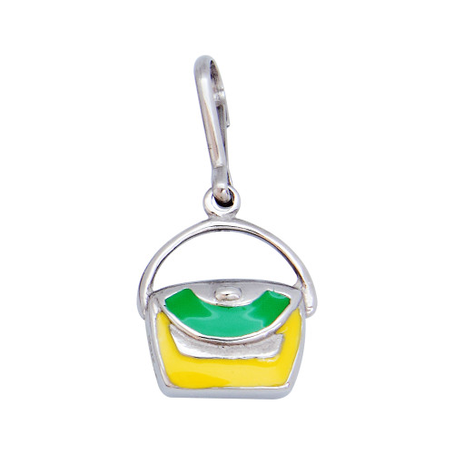 Pingente Aço Bolsa Amarela e Verde 12x12mm