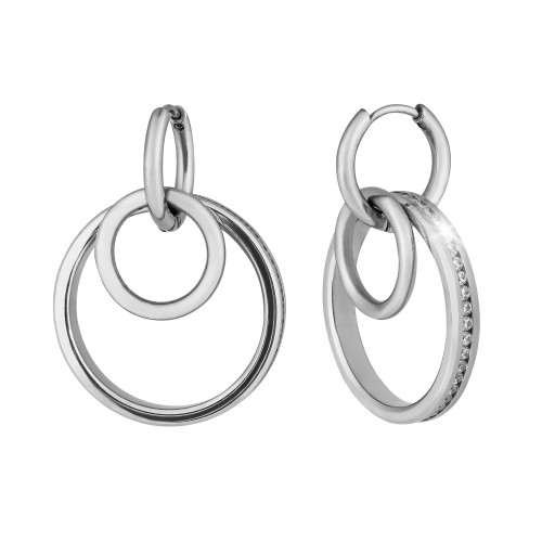 Brinco de Aço Argolas Fashion com Zirconia 39x24mm