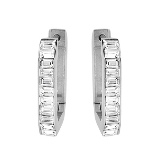 Brinco de Aço Argola Conexão com Pedra Cristal
