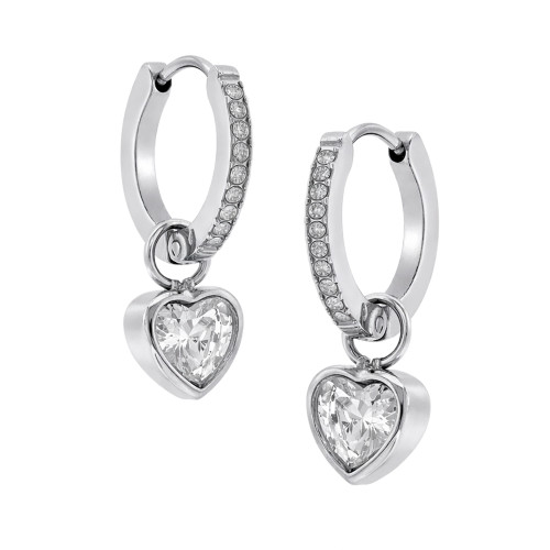 Brinco de Aço Argola Esplendida Zircônia Coração 7mm