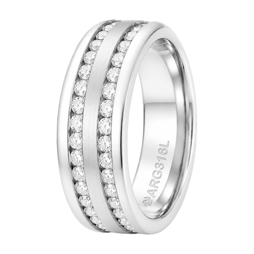 Aliança de Prata Argentum Troya Dupla com Zircônia 8mm