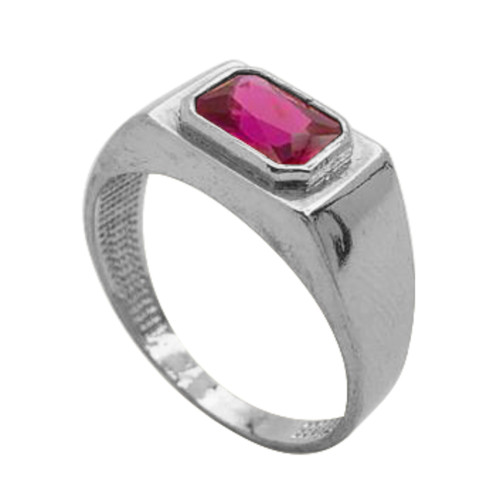 Anel Masculino Graduation Quadrado Prata com Zircônia Vermelha