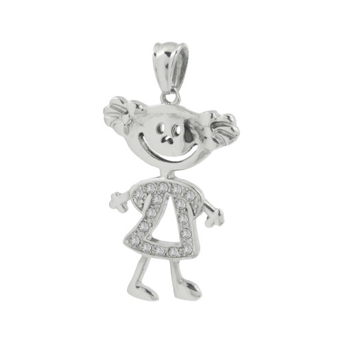 Pingente Aço Menina Vestido Vazado 34x22mm