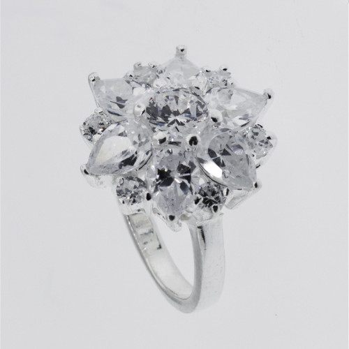 Anel de Prata Magnífico Zircônias Cristal Gotas e Redondas