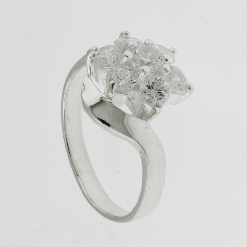 Anel de Prata Flor Espiral Zircônias Cristais 3.0mm