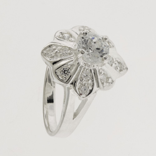 Anel de Prata Flor Celestial Zircônias Brancas 5mm