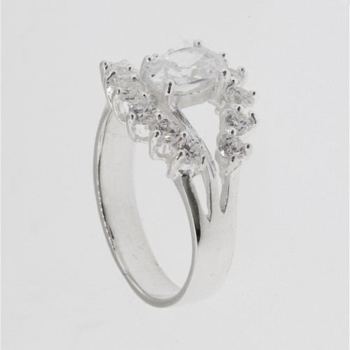 Anel de Prata Olho Grego Zircônia Cristal 8x6