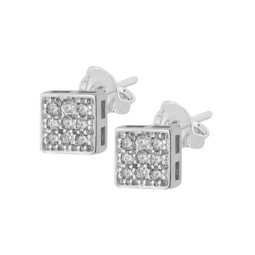 Brinco de Prata Magic Glow com Zircônias Brancas 4x4mm