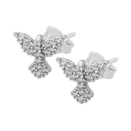 Brinco de Prata Divino Espírito Santo com Zircônias Brancas 12x10mm