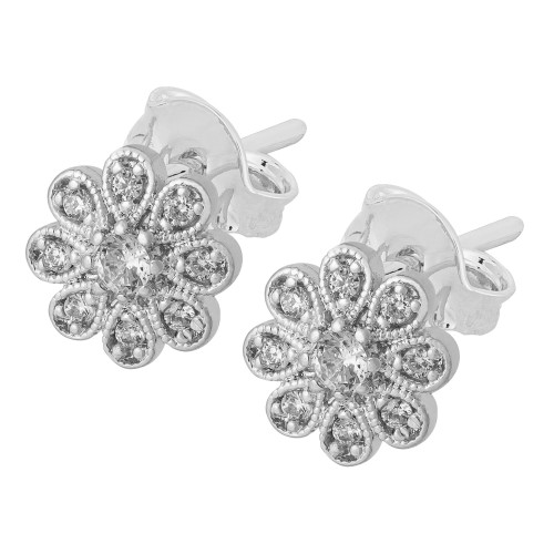 Brinco de Prata Flor Bella com Zirconias Brancas 7x7mm