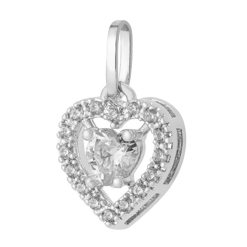 Pingente de Prata Coração com Zircônias Brancas 9x9mm