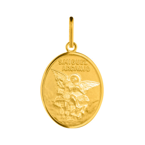 Pingente de Aço São Miguel Arcanjo Gold IPG Oval 15x12mm