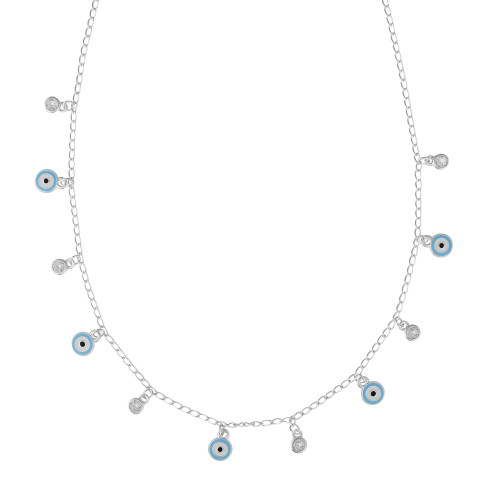 Colar de Prata Coleção Wishes Olho Grego e Zircônias Brancas 40cm mais 5cm de extensor