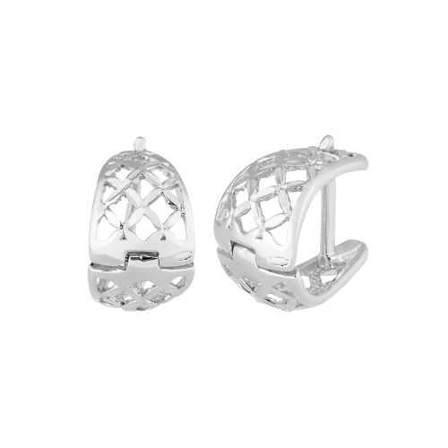 Brinco de Prata Argola Oval Trama 20x10mm